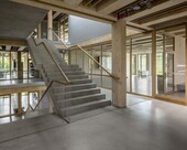 Noyau de circulation verticale, mixité du bois et du béton.